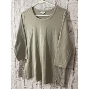 New J. Jill Ponte Size Medium Lace Accent Top Beige Taupe
